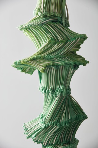 Oriri (Green), (Detail),
Dyed nylon fabric, porcelain, tied,
2023,
Photo: Øystein Klakegg